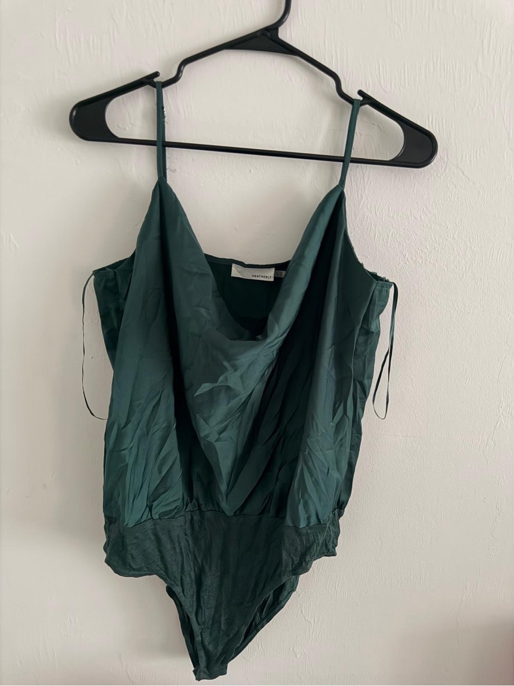 Cami Bodysuit in Deep Green - Satin Draped Neckline